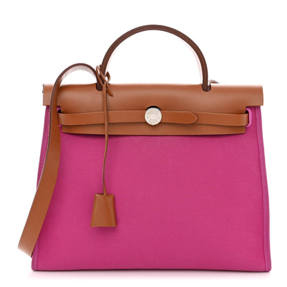 Hermes Toile Militaire Vache Hunter Herbag Zip 31 PM Rose Pourpre Fauve 3 of 17