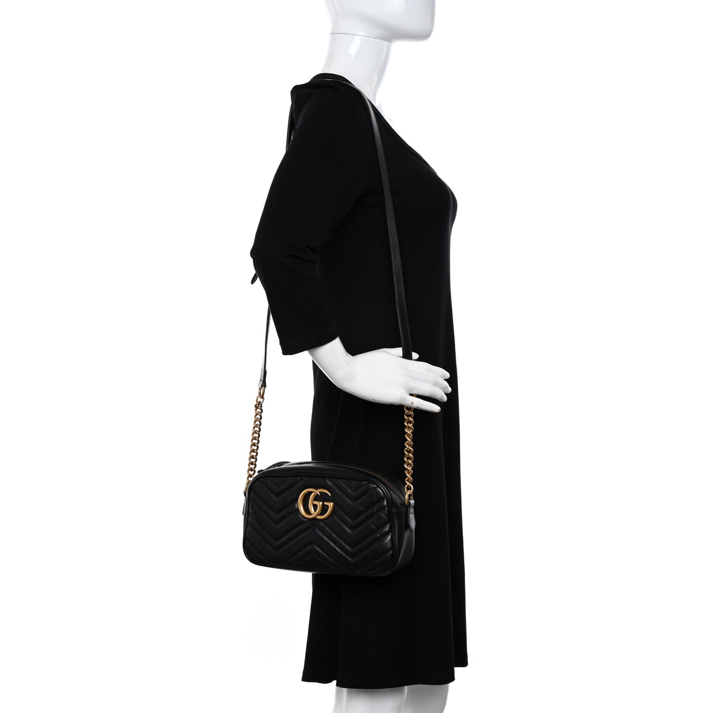 Calfskin Matelasse Small GG Marmont Chain Shoulder Bag Black