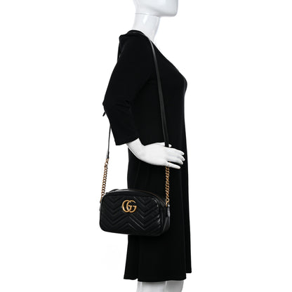 Gucci Calfskin Matelasse Small GG Marmont Chain Shoulder Bag Black 2 of 13