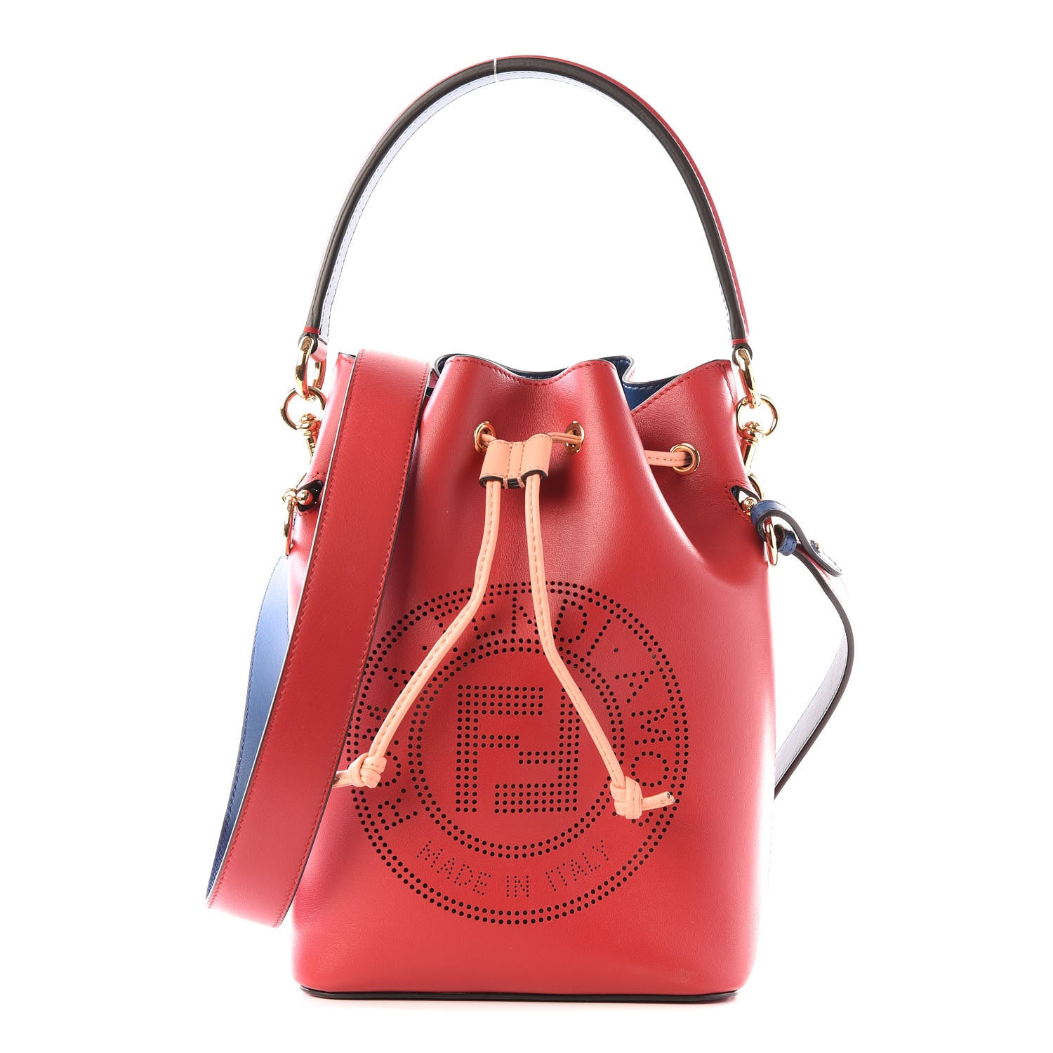 Fendi Vitello Grace F is Fendi Stamp Patch Perforated Small Mon Tresor Bucket Bag Fragola 1 of 11