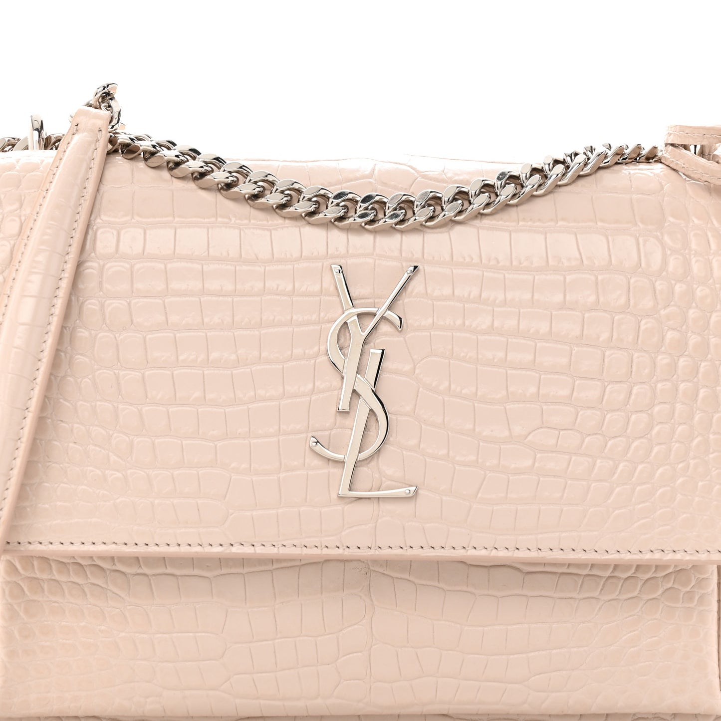 Calfskin Crocodile Embossed Medium Monogram Sunset Dark Beige