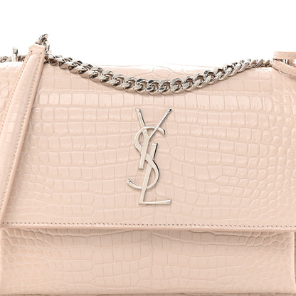 Saint Laurent Calfskin Crocodile Embossed Medium Monogram Sunset Dark Beige 9 of 30