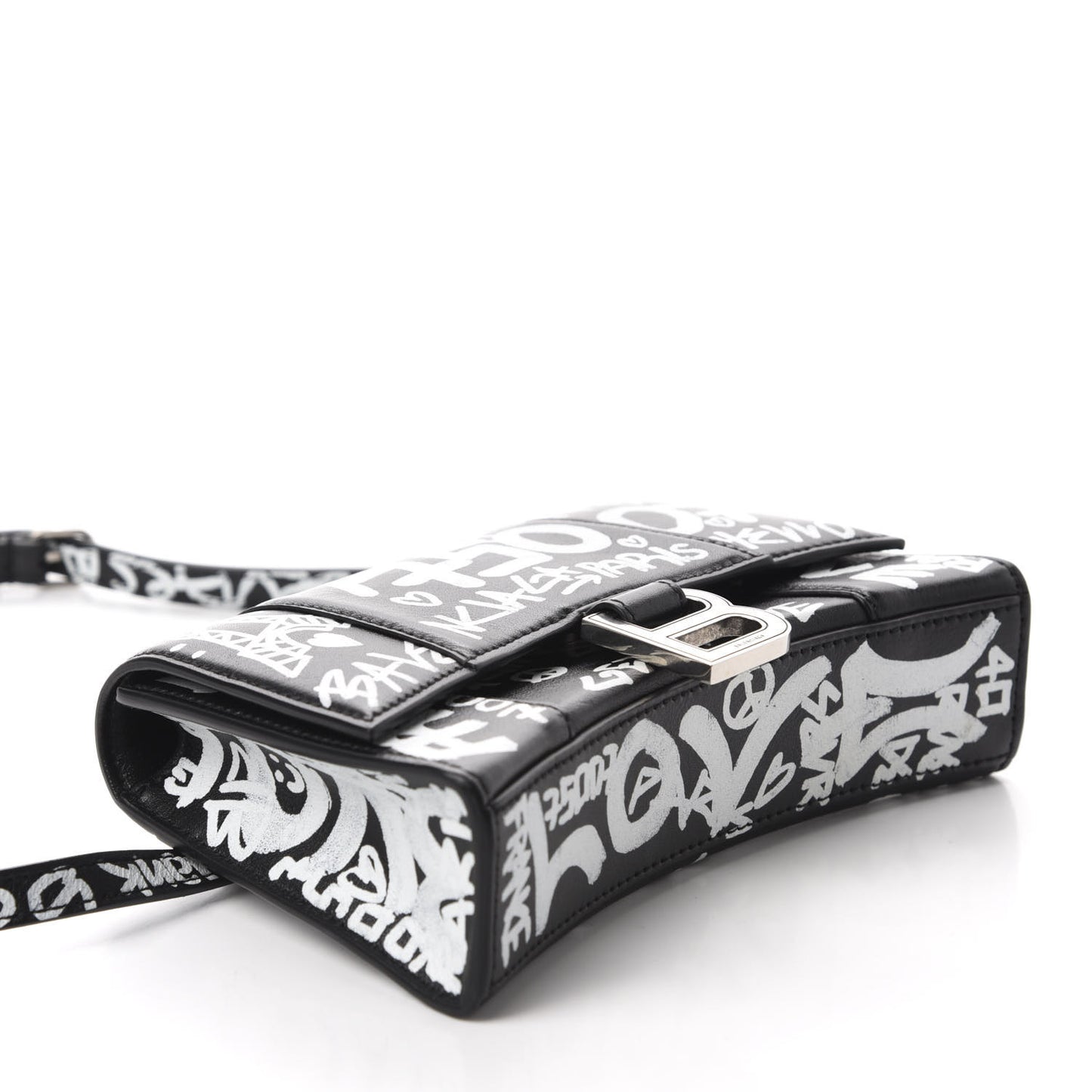 Calfskin Graffiti Hourglass Belt Bag S Black White