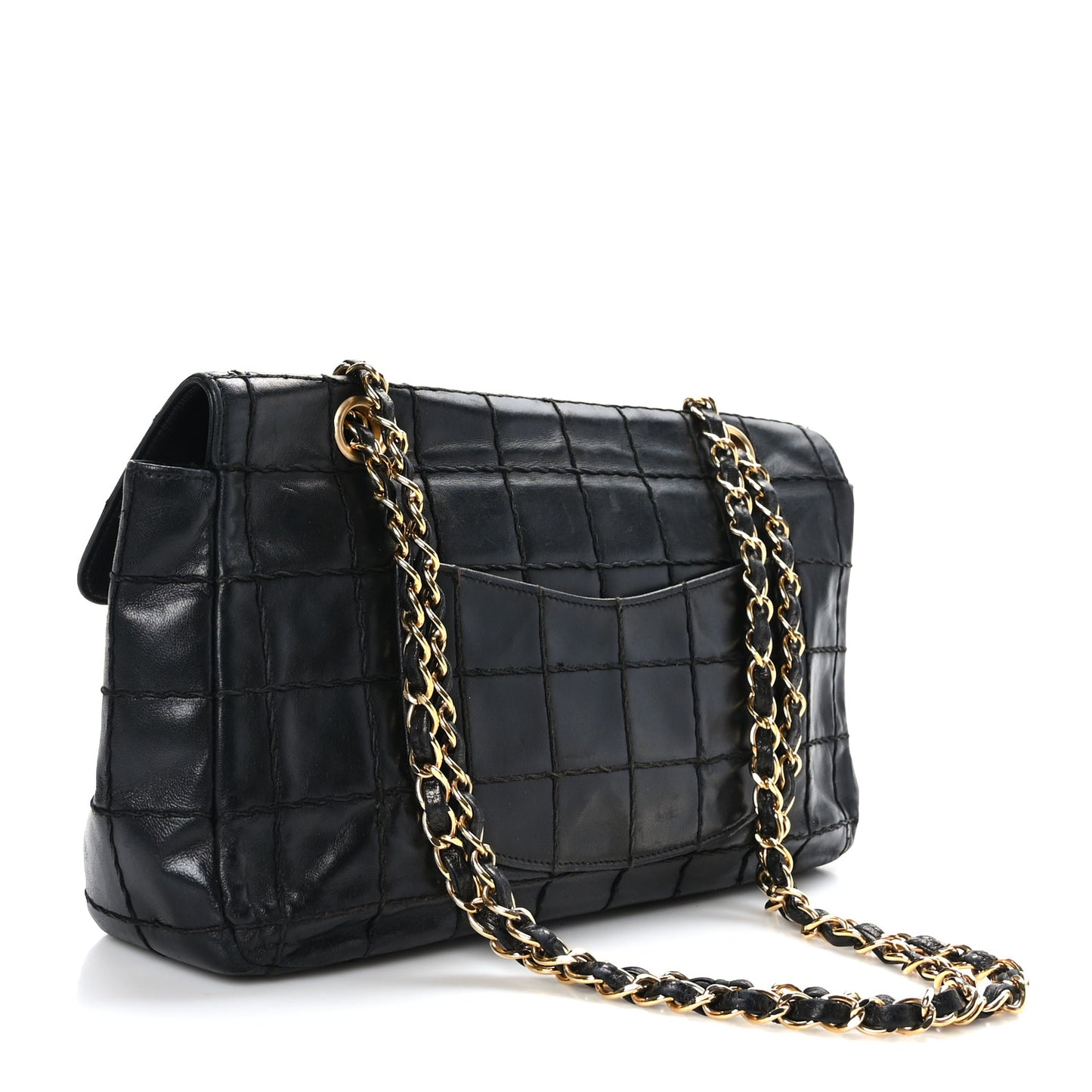 Lambskin Stitched Chocolate Bar Single Flap Black