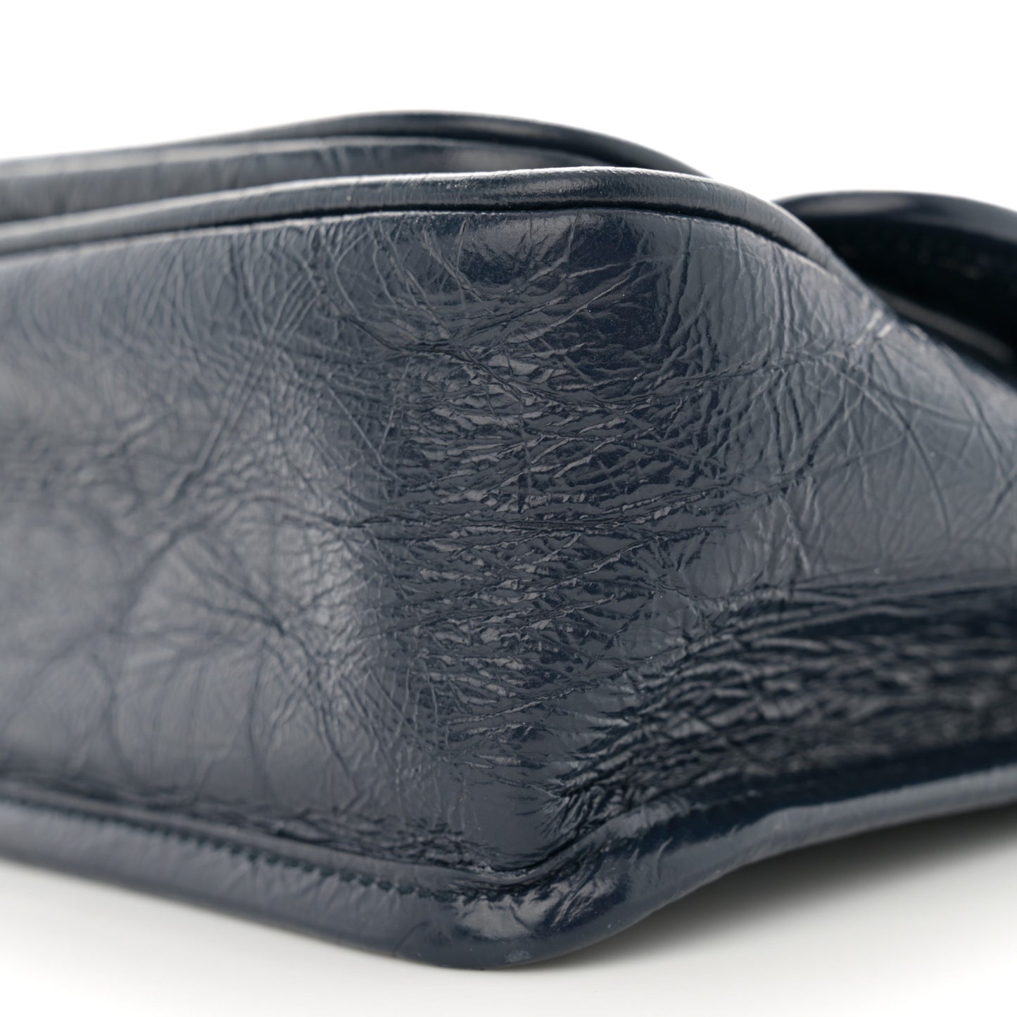 Crinkled Calfskin Matelasse Monogram Baby Niki Chain Satchel Navy