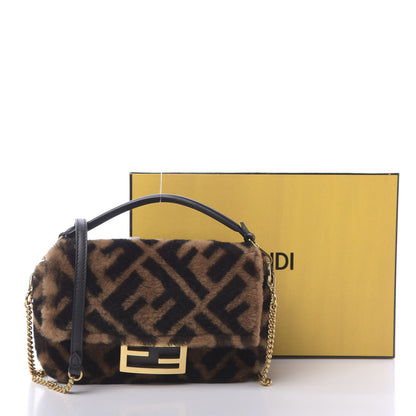 Fendi Shearling Vitello Dolce Macro FF 1974 Mini Baguette Tobacco Black 11 of 11
