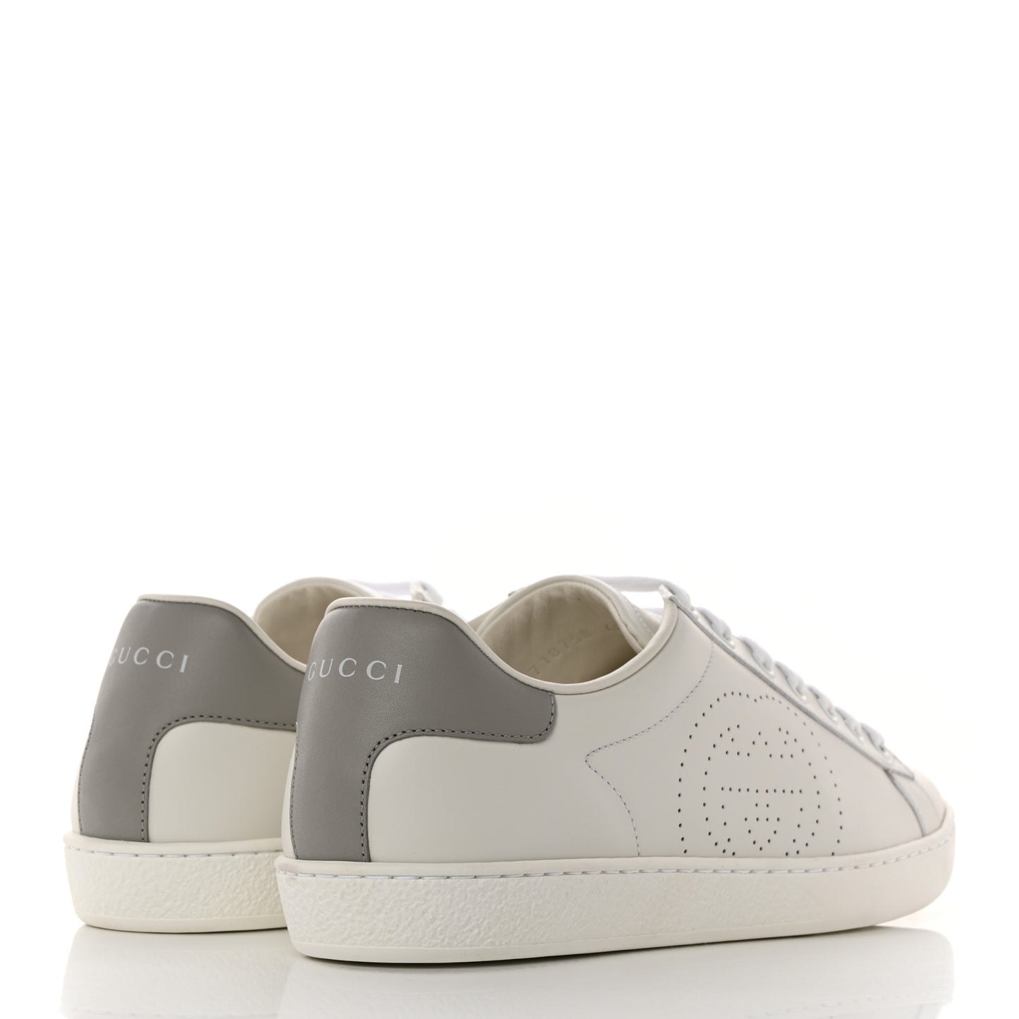 Calfskin Interlocking G Perforated Womens Ace Sneakers 40 White Grey Sky
