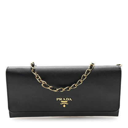 Prada Vitello Move Metal Oro Chain Wallet Black 1 of 9
