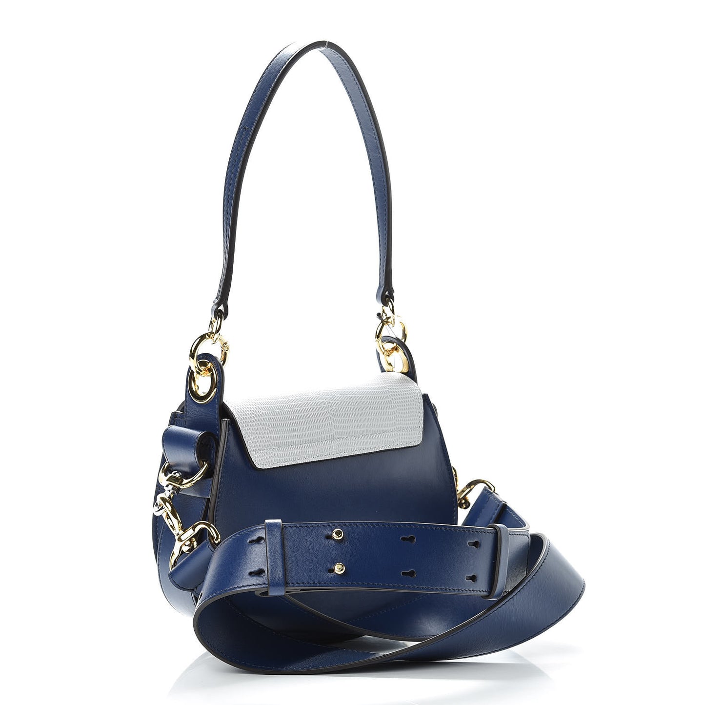 Calfskin Crocodile Embossed Small Tess Bag Blue