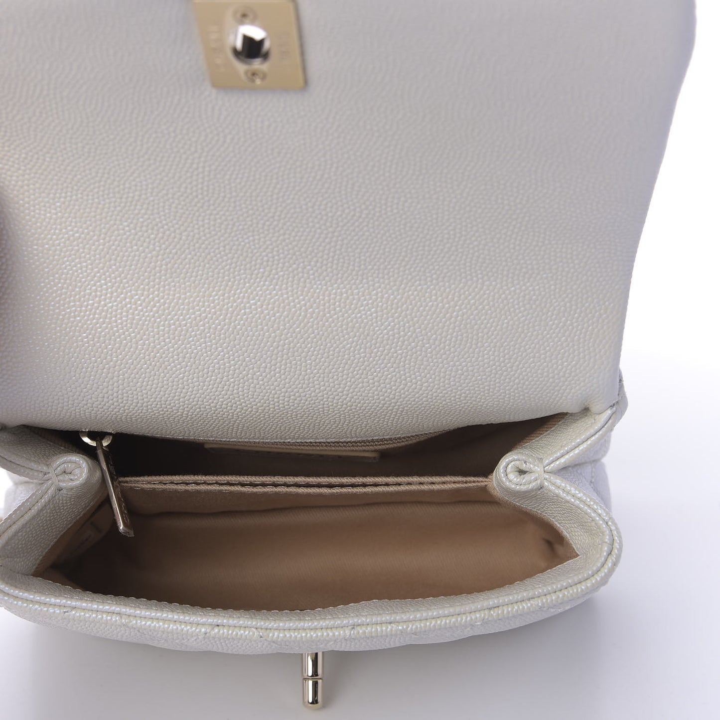 Iridescent Caviar Quilted Extra Mini Coco Handle Flap Ivory