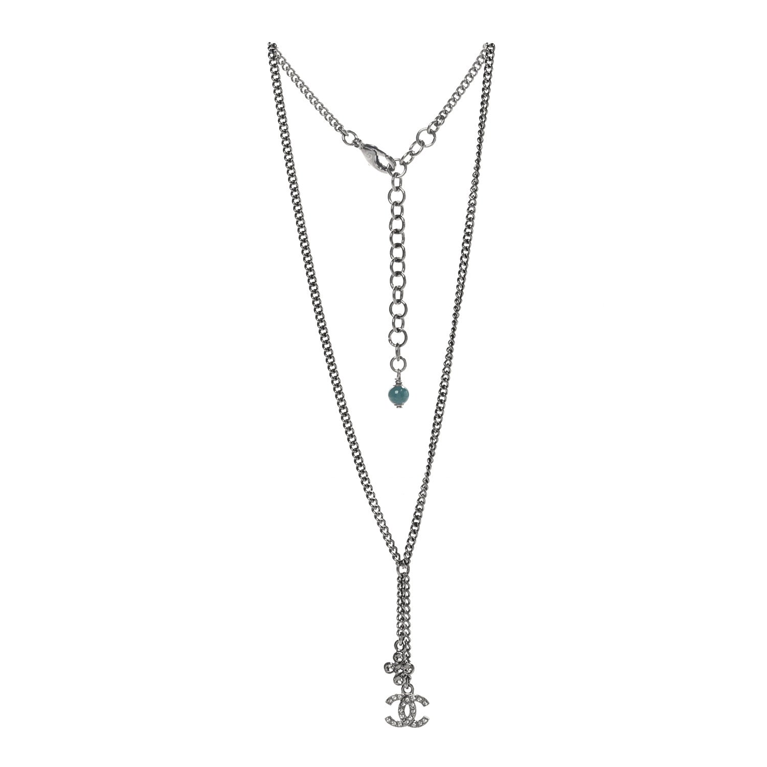 Chanel Ruthenium Crystal Flower CC Lariat Necklace 3 of 6