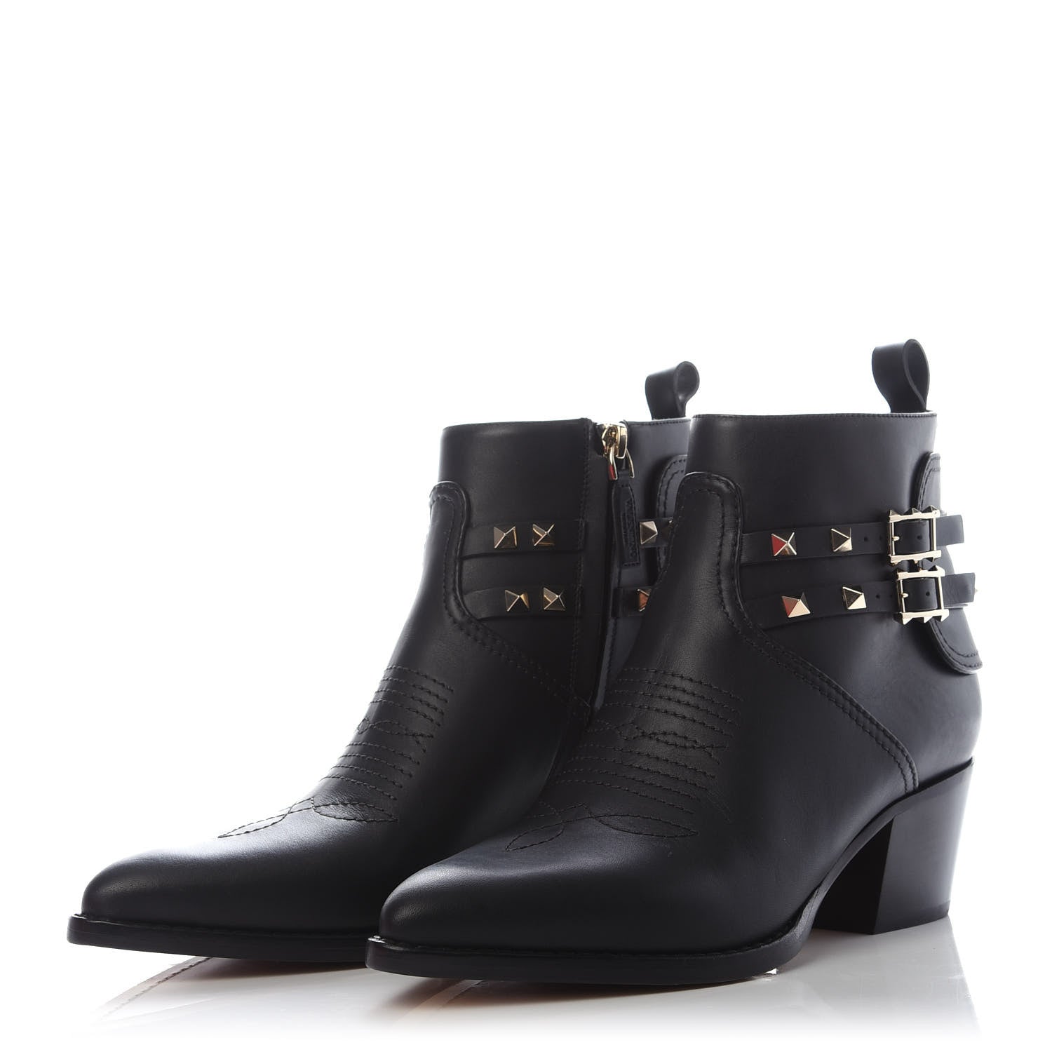 Valentino Garavani Calfskin Rockstud Double Buckle 50mm Cowboy Ankle Boots 38 Black 3 of 9