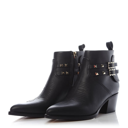 Valentino Garavani Calfskin Rockstud Double Buckle 50mm Cowboy Ankle Boots 38 Black 3 of 9