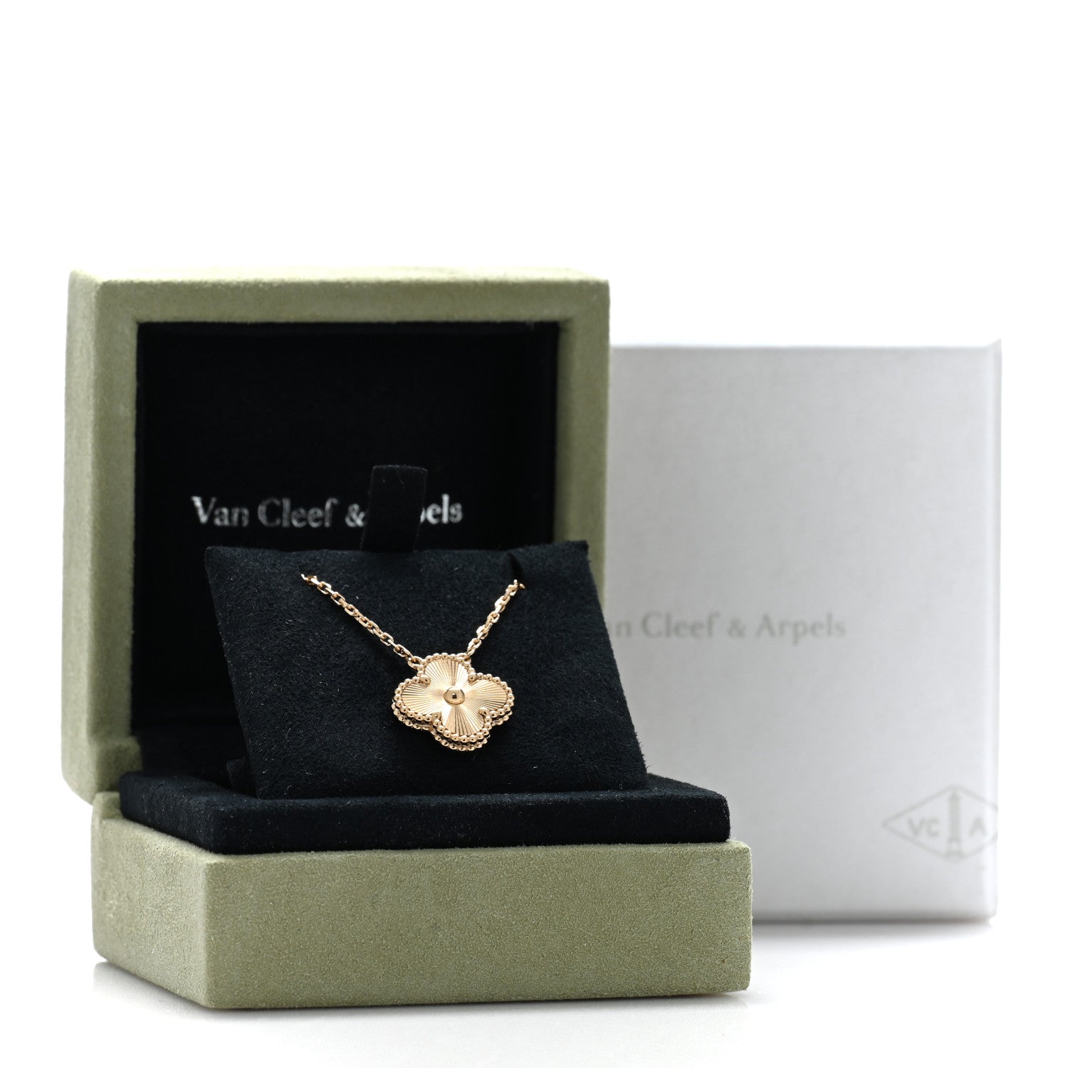 Van Cleef & Arpels 18K Yellow Gold Guilloché Vintage Alhambra Pendant Necklace 5 of 5