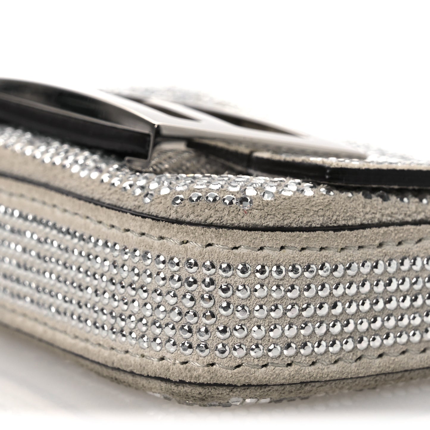 Crystal Vitello Laminato FF Nano Maxi Buckle Baguette Charm  Crystal Argento