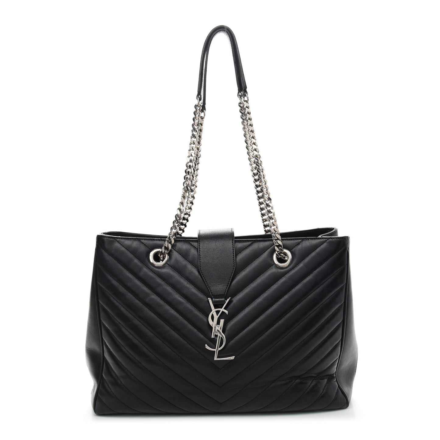 Smooth Calfskin Matelasse Chevron Monogram Shopping Bag Black