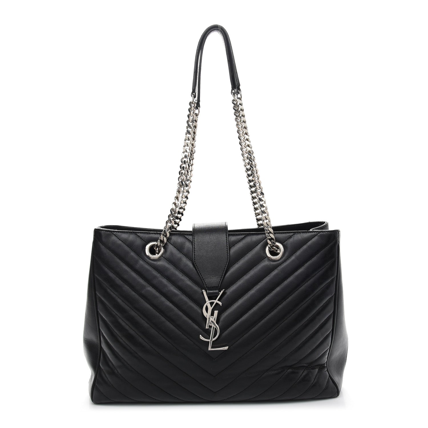 Saint Laurent Smooth Calfskin Matelasse Chevron Monogram Shopping Bag Black 1 of 13