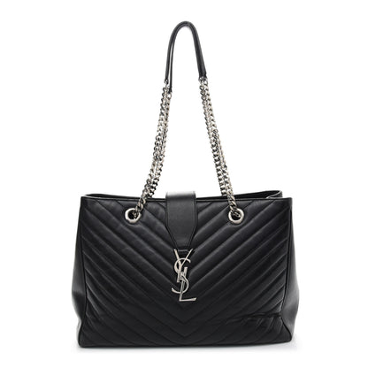 Saint Laurent Smooth Calfskin Matelasse Chevron Monogram Shopping Bag Black 1 of 13