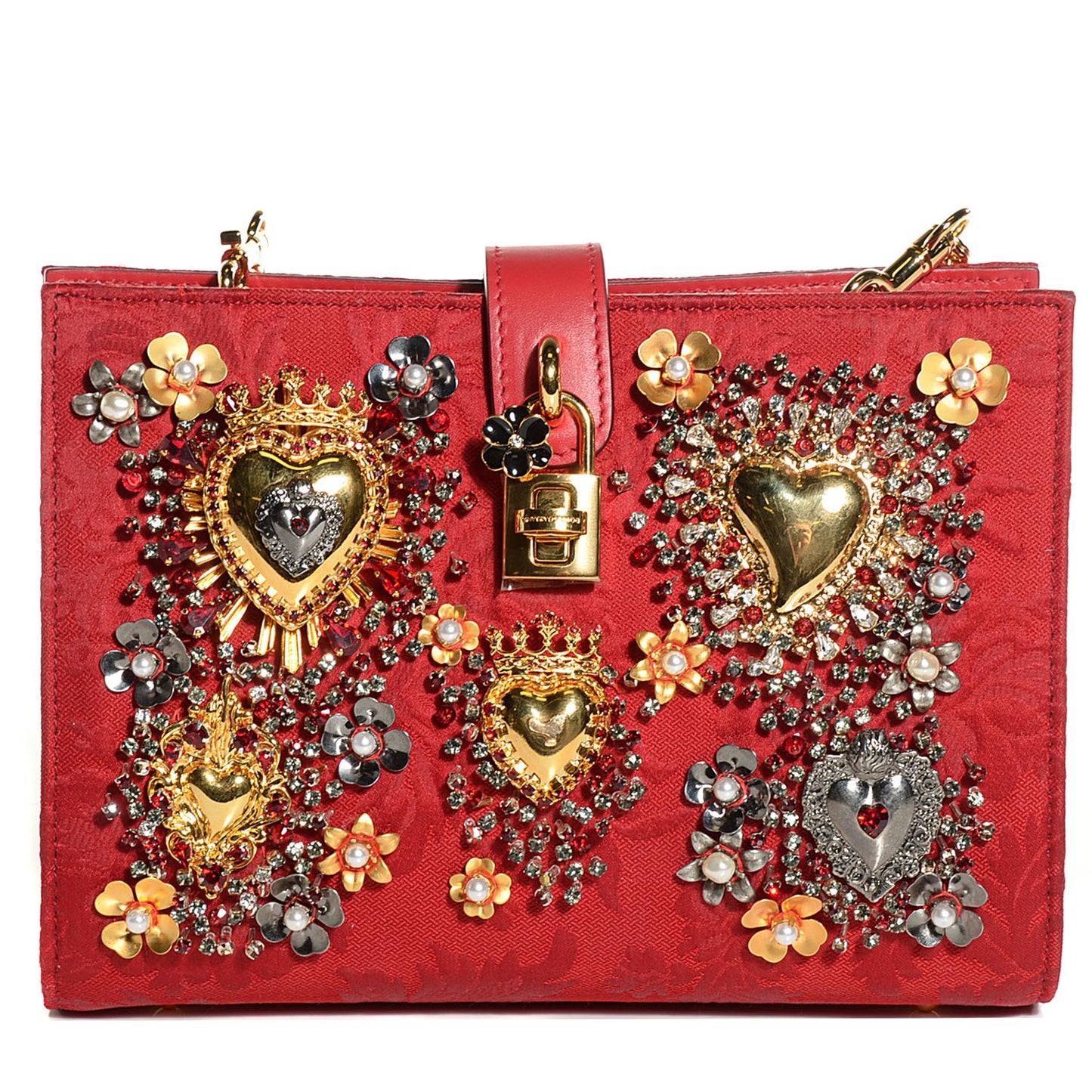 Brocade Crystal Embellished Carmen Bag Red