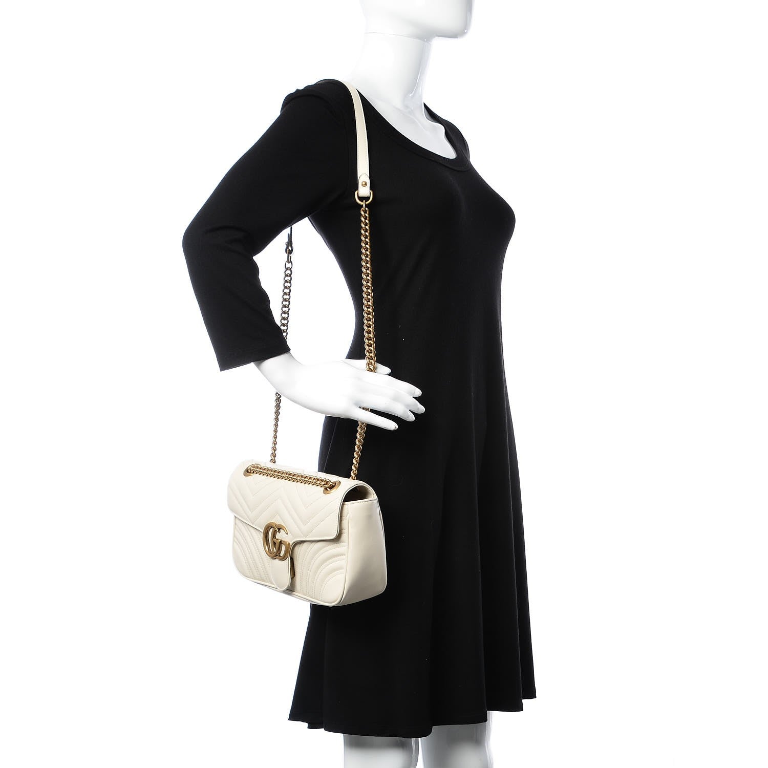Gucci Calfskin Matelasse Small GG Marmont Shoulder Bag White 2 of 7