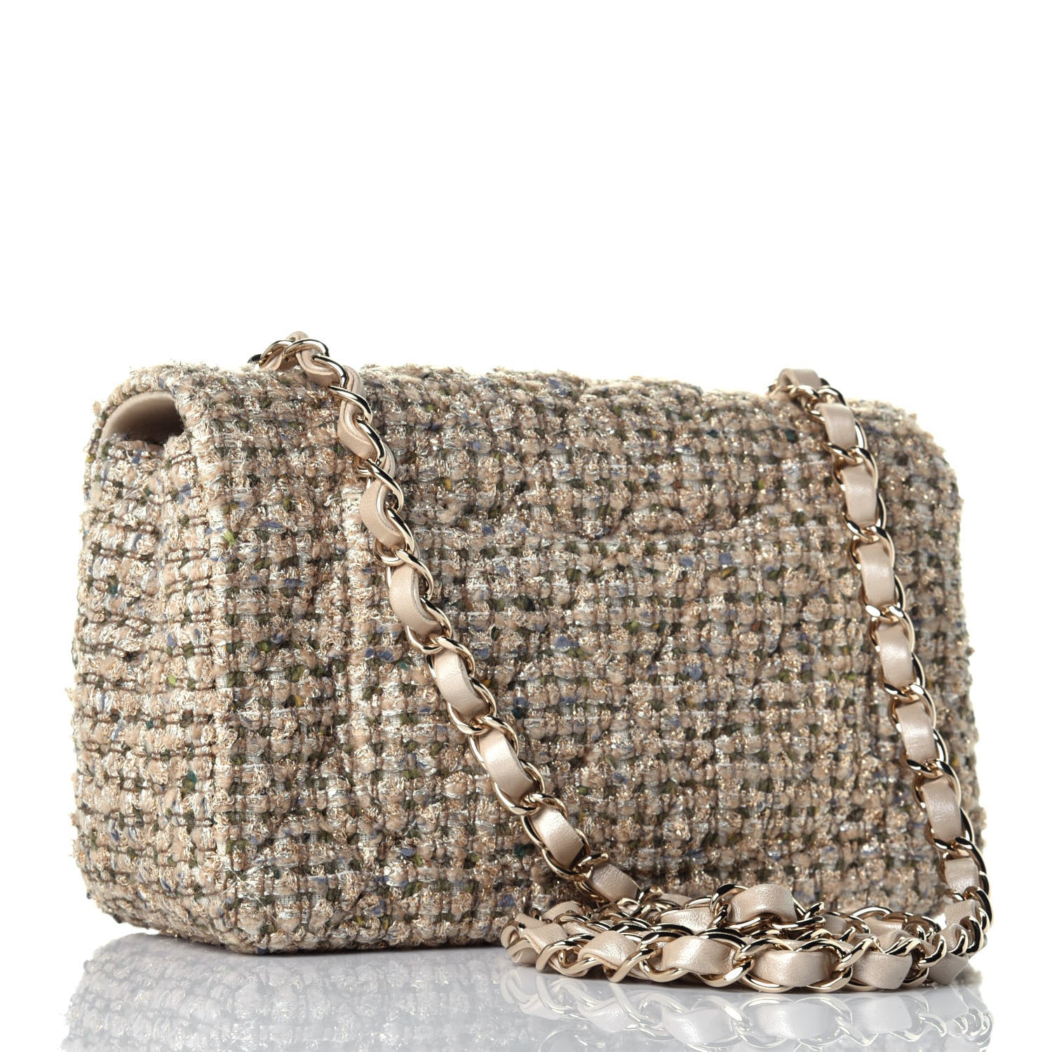 Chanel Tweed Quilted Mini Rectangular Flap Beige 3 of 9
