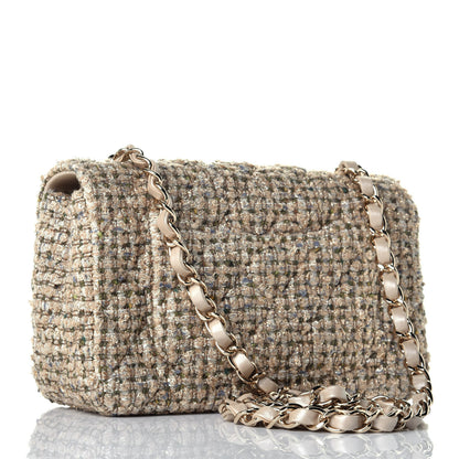 Chanel Tweed Quilted Mini Rectangular Flap Beige 3 of 9