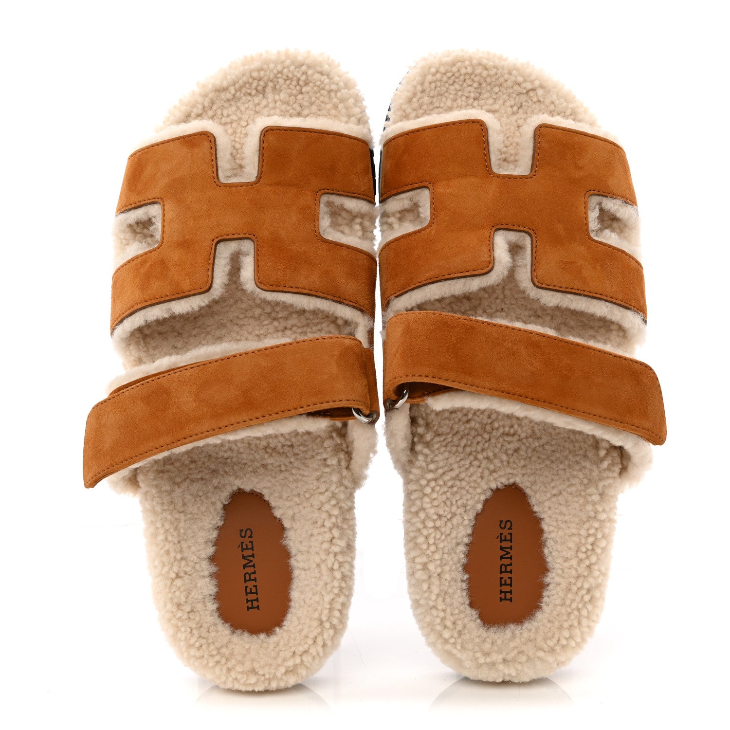 Hermes Suede Goatskin Woolskin Womens Chypre Sandals 40 Naturel Ecru 2 of 11