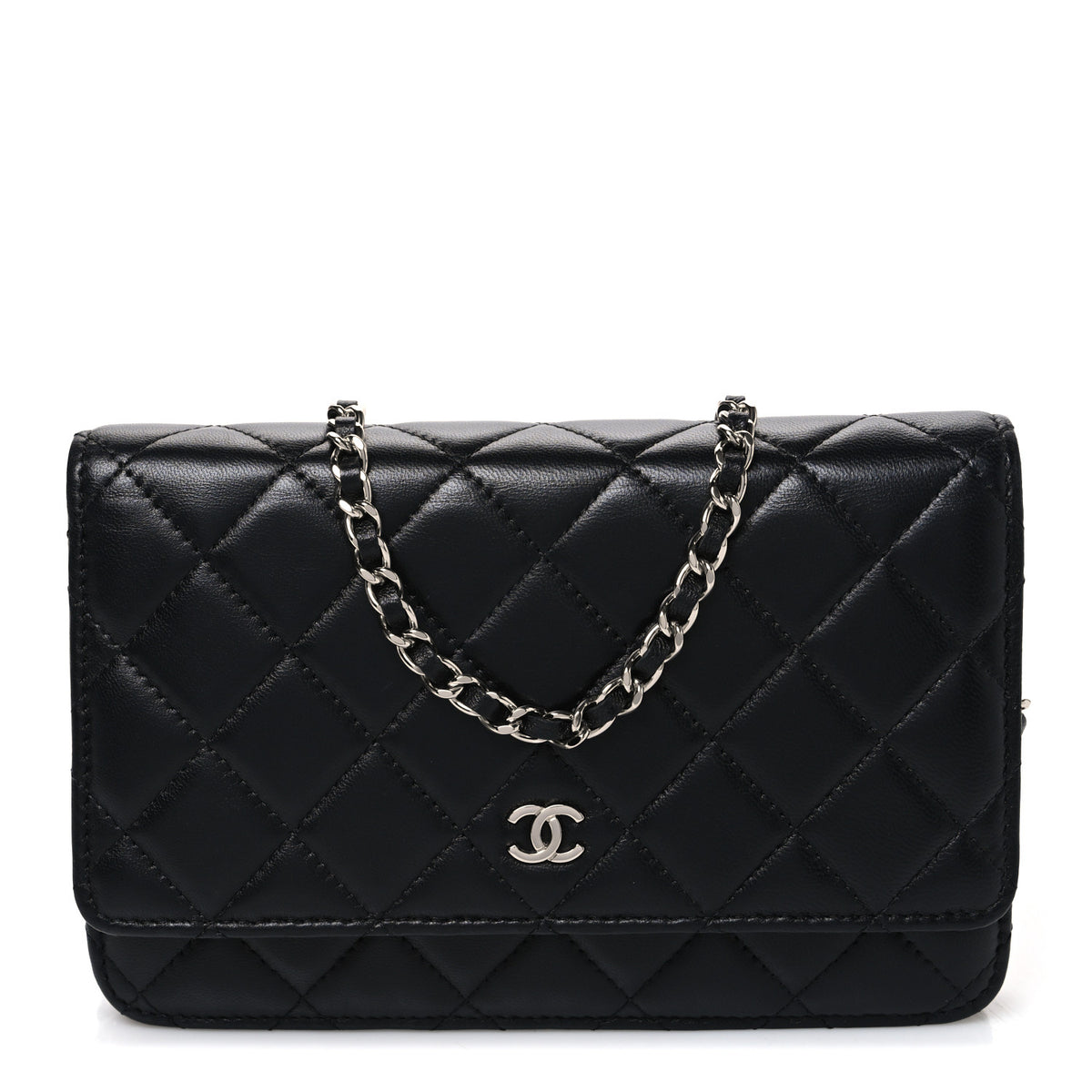 Lambskin Quilted Wallet On Chain WOC Black