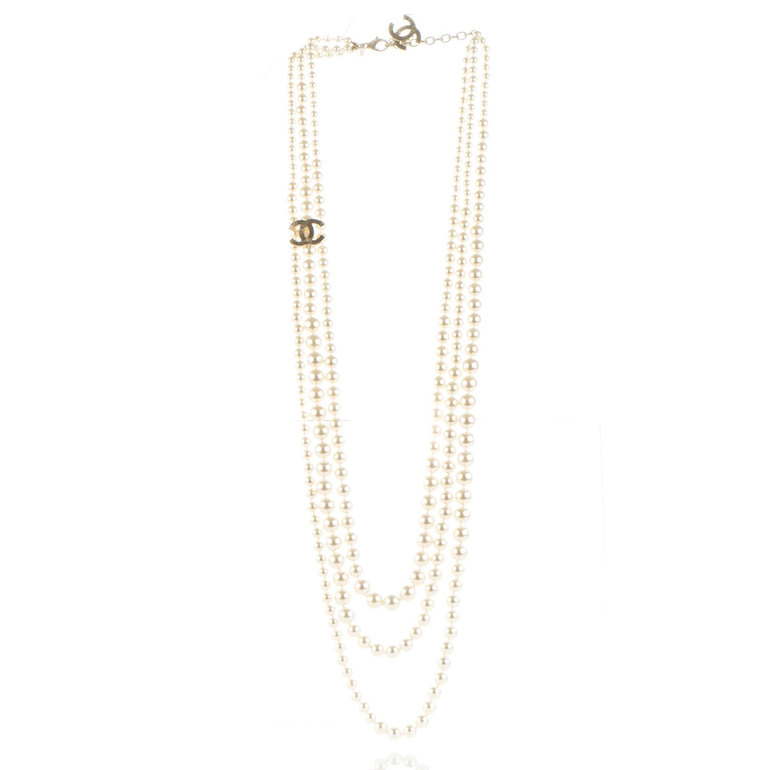 Chanel Pearl CC Multi Strand Long Necklace Light Gold 4 of 6