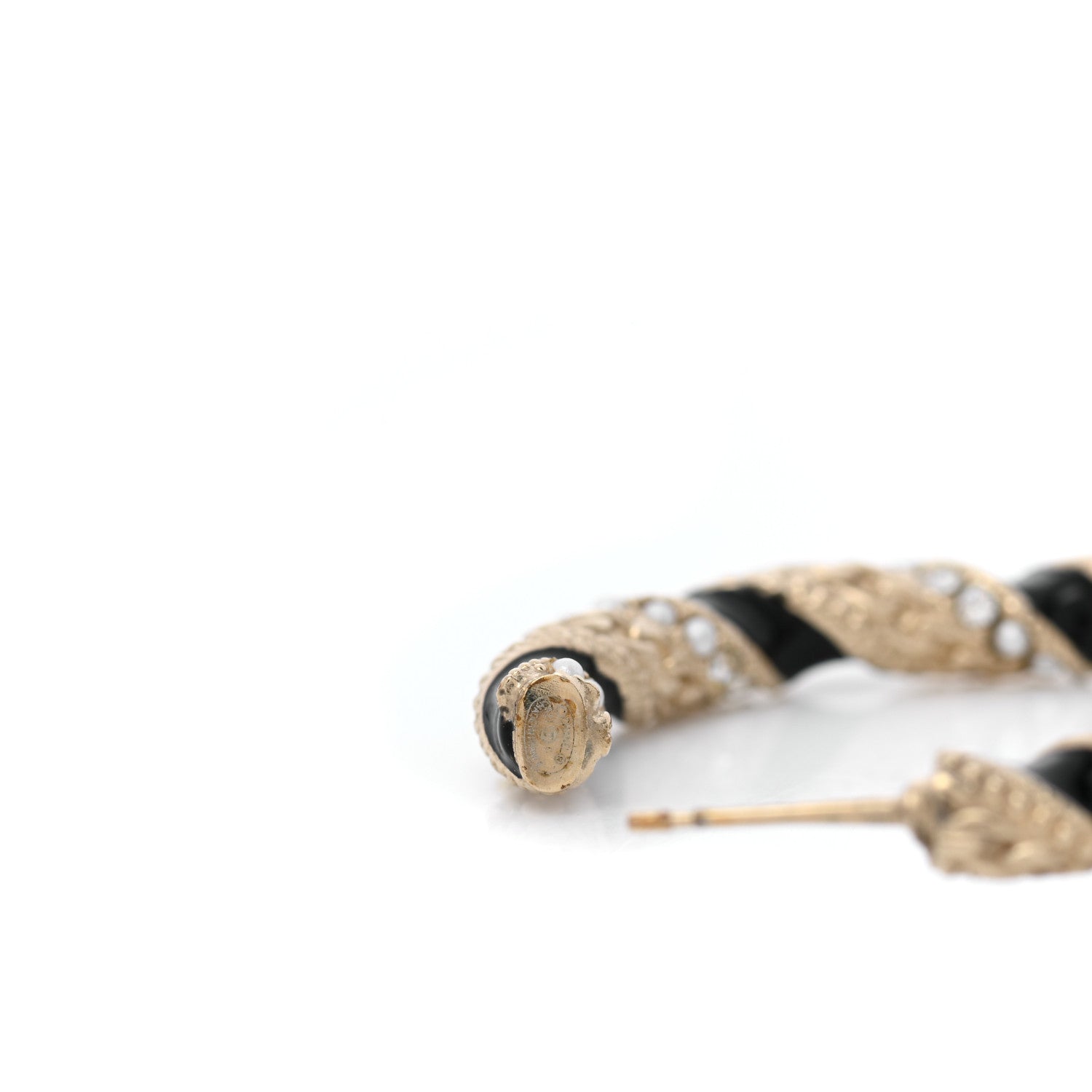 Chanel Crystal Pearl Twist CC Hoop Earrings Gold Black 3 of 4