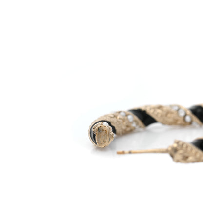 Chanel Crystal Pearl Twist CC Hoop Earrings Gold Black 3 of 4