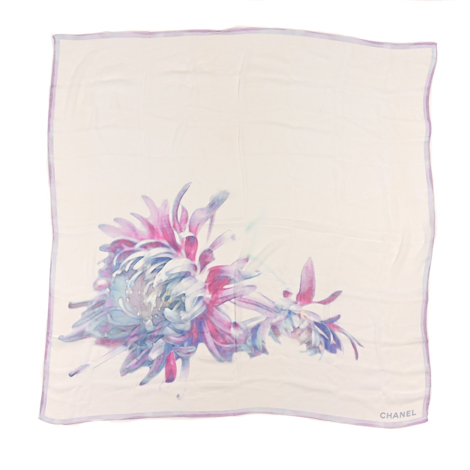 Chanel Silk Chiffon Floral Square Scarf White Multicolor 1 of 3