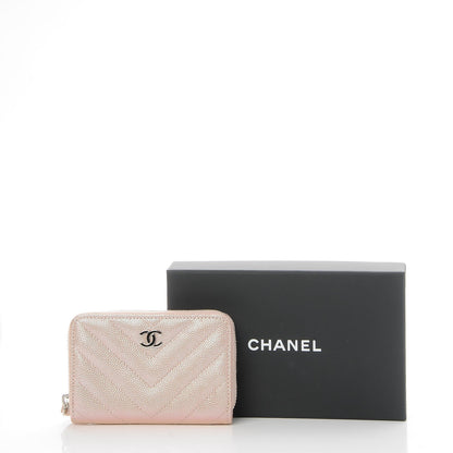 Chanel Metallic Caviar Chevron Quilted Zip Around Coin Purse Light Gold 8 of 8