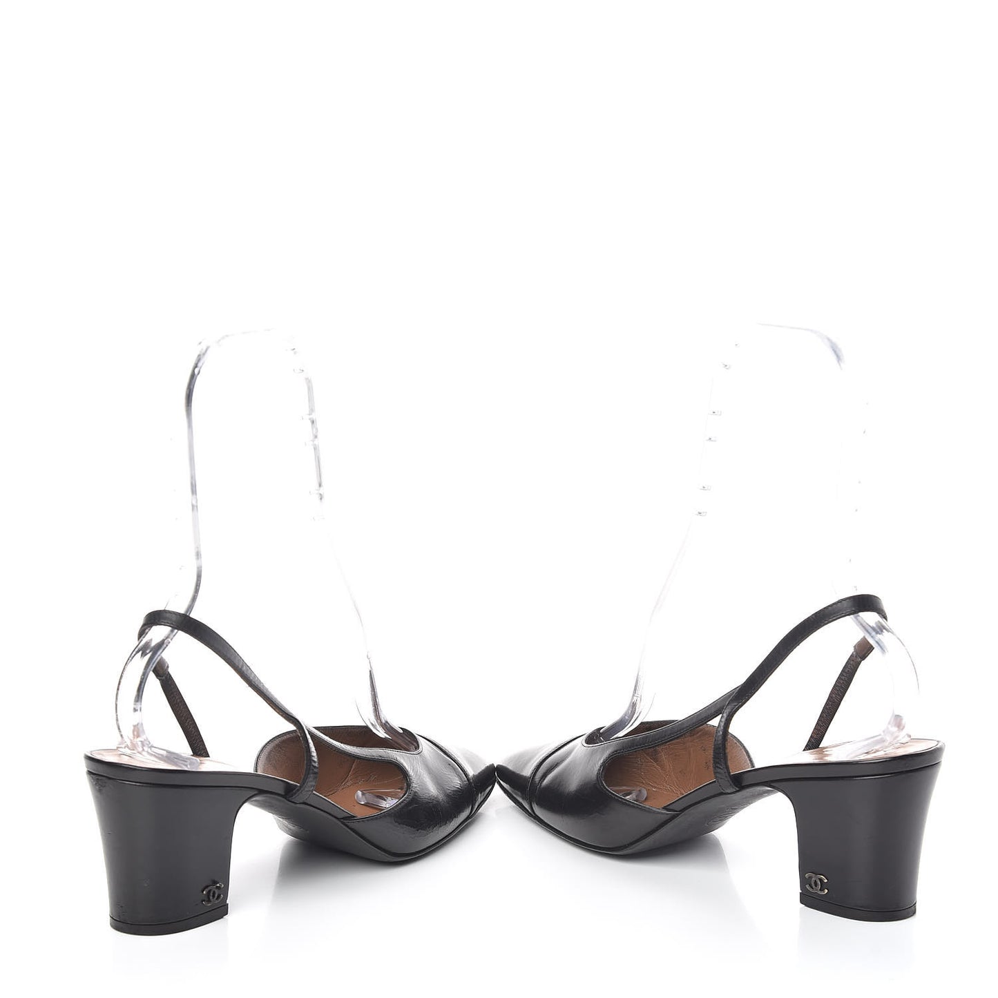 Calfskin Cap Toe CC Slingback Pumps 41.5 Black