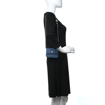 Chanel Denim Quilted CC Pearl Crush Clutch With Chain Blue 2 of 9