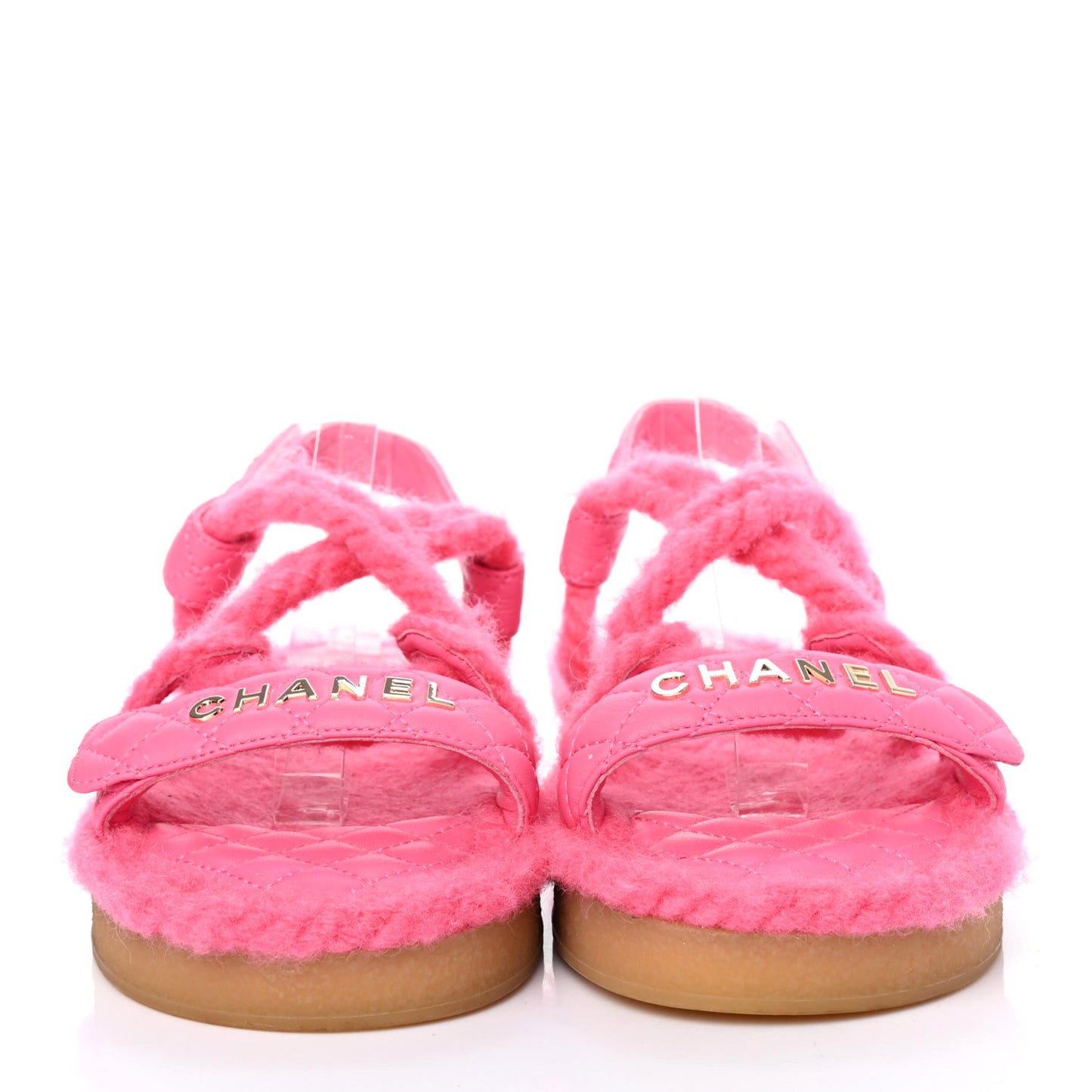 Cord Lambskin Quilted Logo Sandals 38 Pink