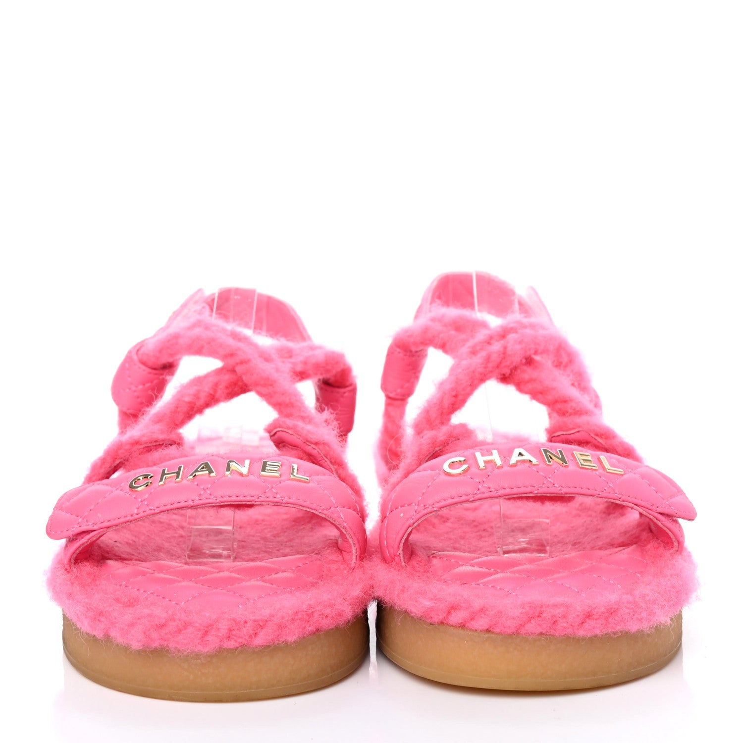 Chanel Cord Lambskin Quilted Logo Sandals 38 Pink 2 of 8