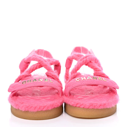 Chanel Cord Lambskin Quilted Logo Sandals 38 Pink 2 of 8