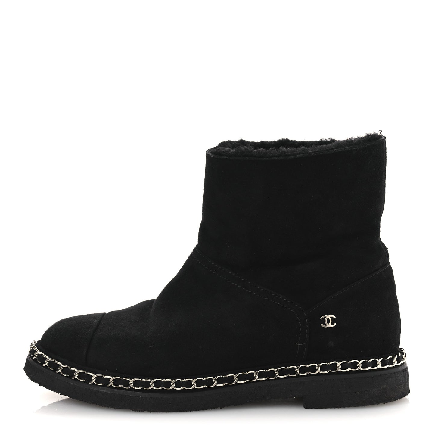 Kid Suede Shearling Womens Cap Toe Chain Short Boots 38 Black
