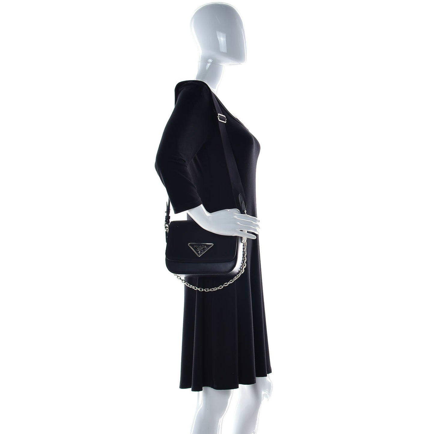 Nylon Calfskin Identity Shoulder Bag Black