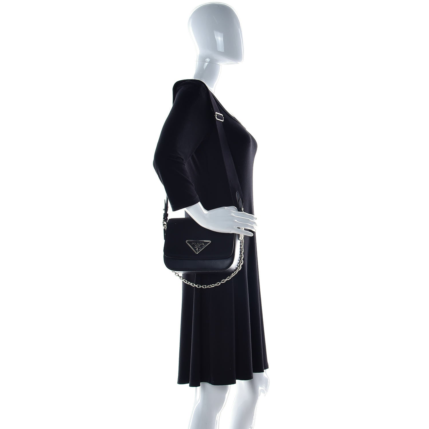 Prada Nylon Calfskin Identity Shoulder Bag Black 2 of 11