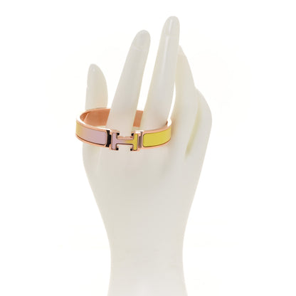 Hermes Enamel Narrow Clic Clac H Fusion Bracelet PM Rose Candeur Jaune Tennis 2 of 6