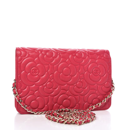 Chanel Caviar Camellia Embossed Wallet On Chain WOC Fuschia 3 of 12