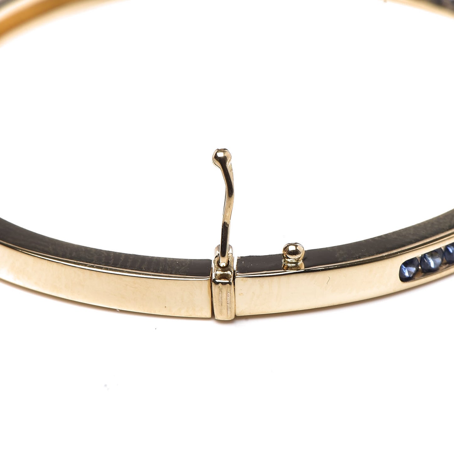 18K Yellow Gold Diamond Blue Sapphire Bangle Bracelet