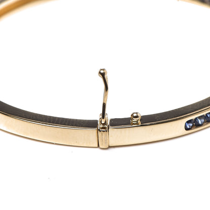 Tiffany 18K Yellow Gold Diamond Blue Sapphire Bangle Bracelet 4 of 5