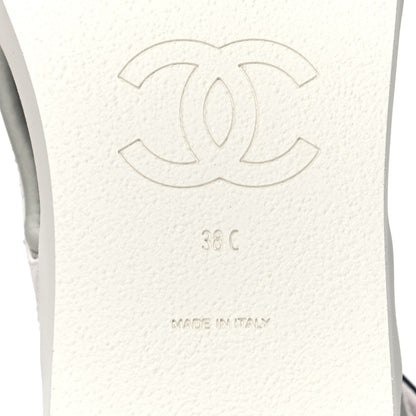 Chanel Goatskin Fabric Gladiator Sandals 38 White Light Grey Navy Blue 9 of 9