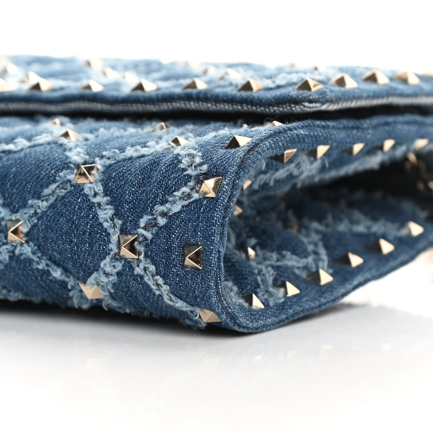 Valentino Garavani Denim Rockstud Spike Wallet on Chain Blue 15 of 16