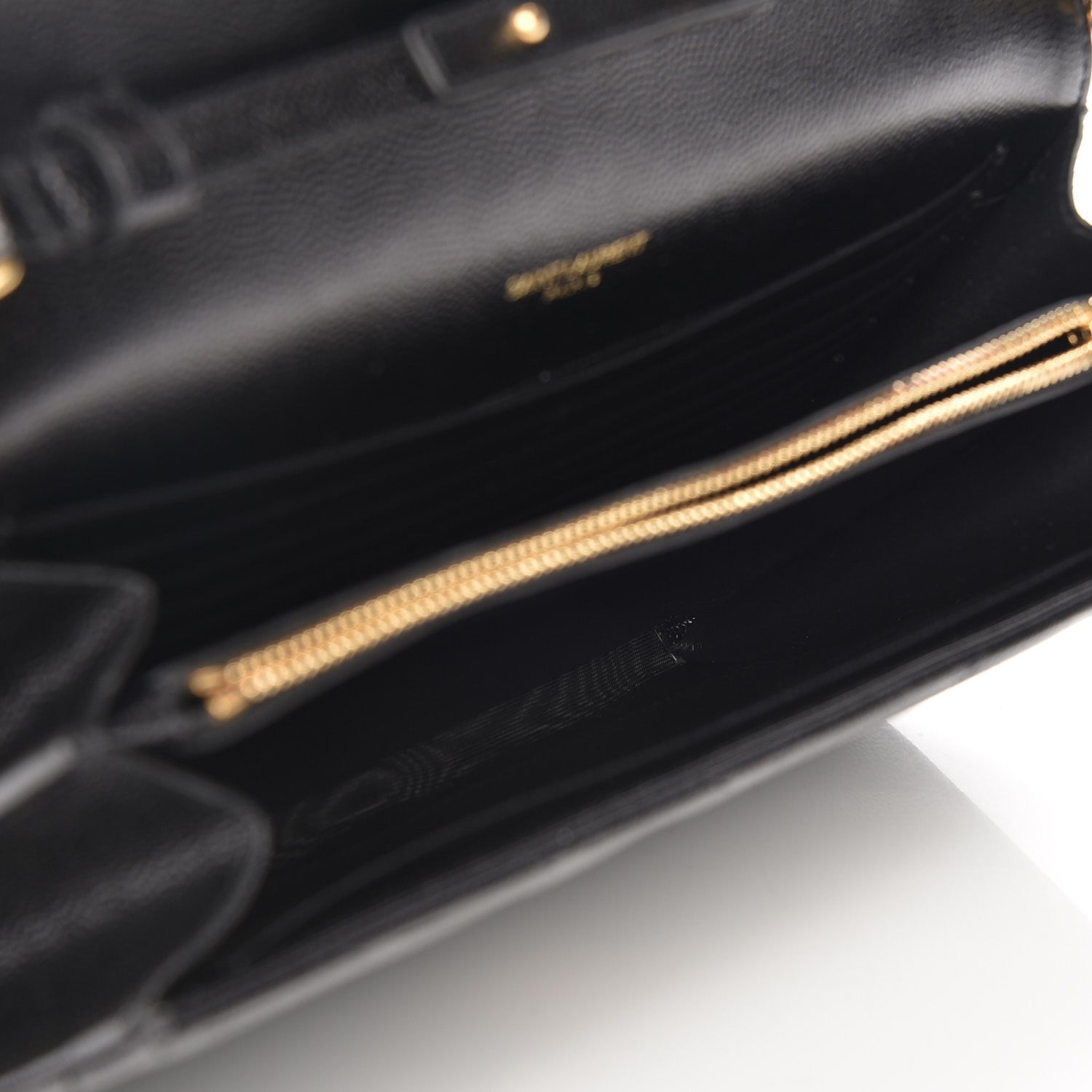 Saint Laurent Grain De Poudre Matelasse Chevron Monogram Chain Wallet Black 5 of 7