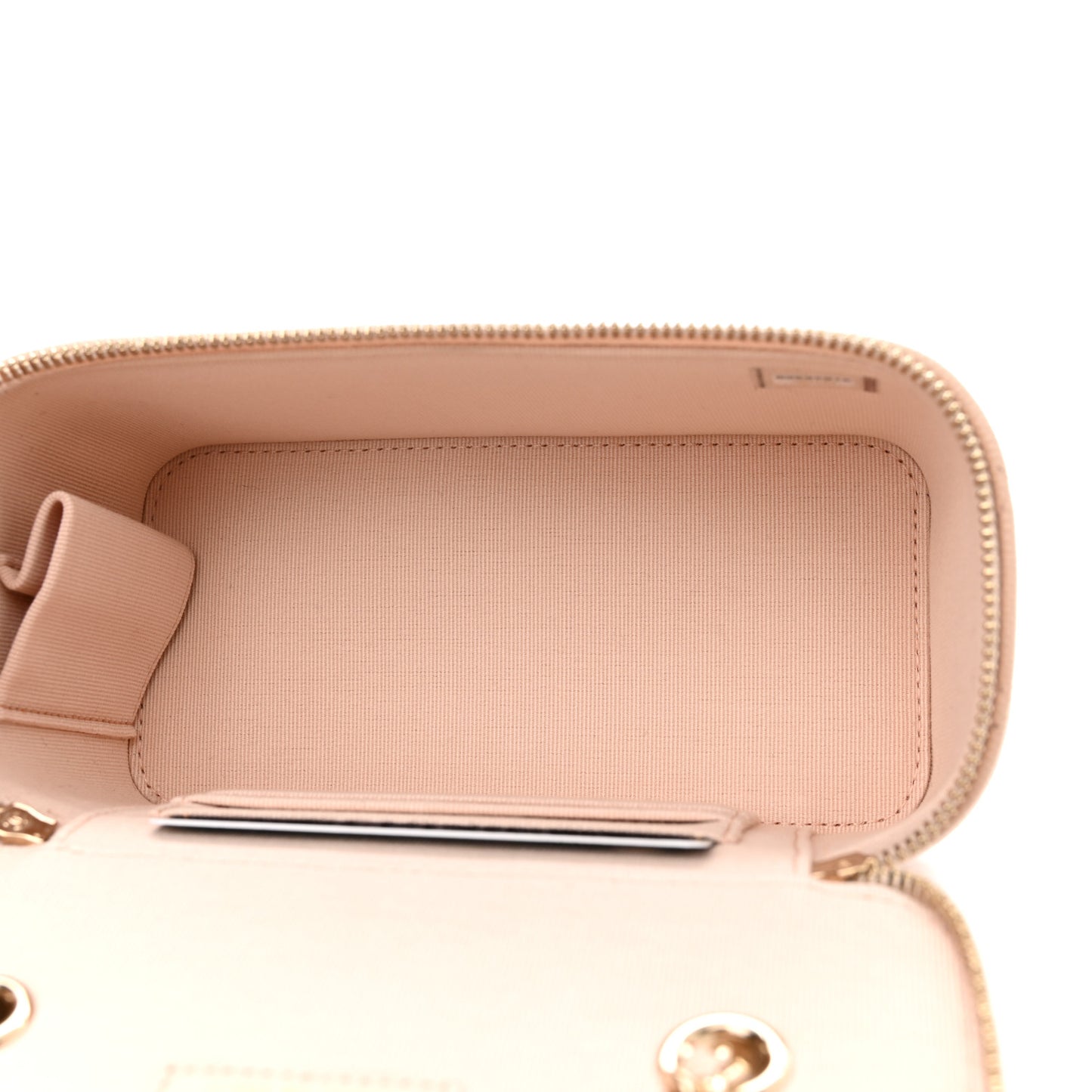 Caviar Quilted Small Vanity Case With Chain Light Beige