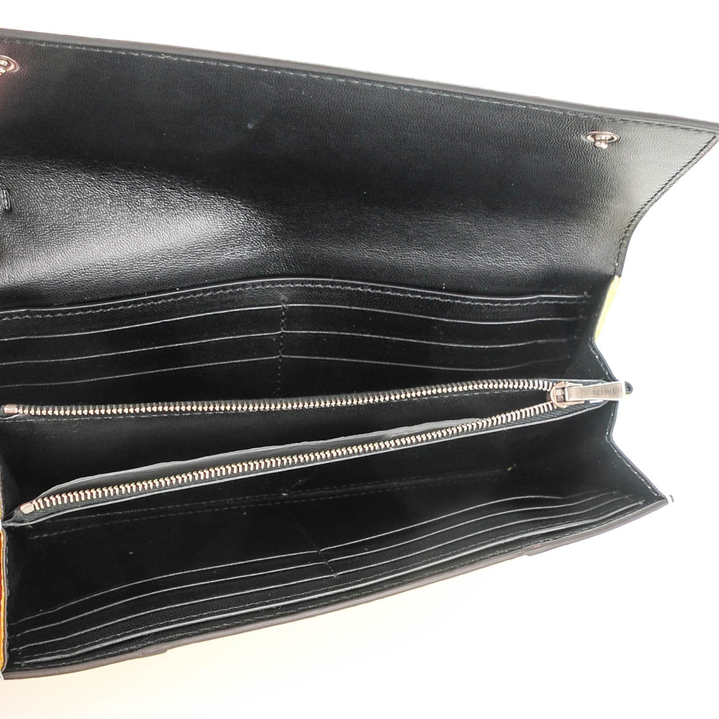 Drummed Calfskin Large Multifunction Flap Wallet Sun Yellow